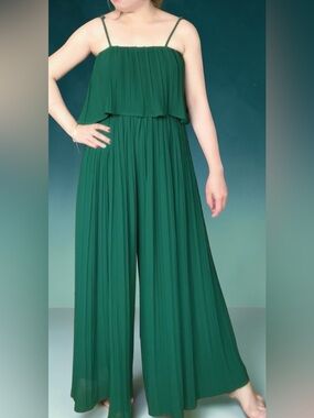 Jeff Forest Green Pleated Wide-Leg Jumpsuit size S